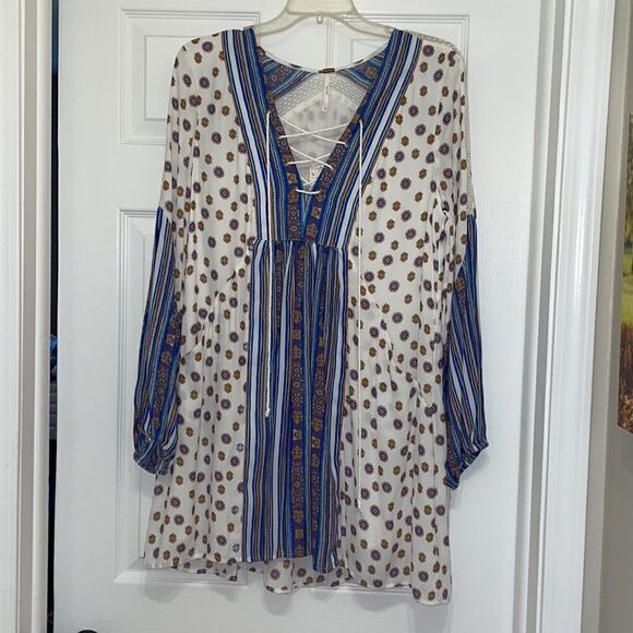 Free People Rain Shine Printed Lace-Up Swing Dress, NWT - Picture 5 of 11